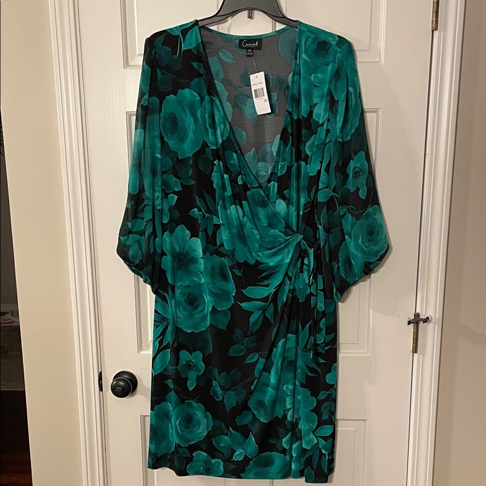 Connected Apparel Teal and Gray Floral Dress